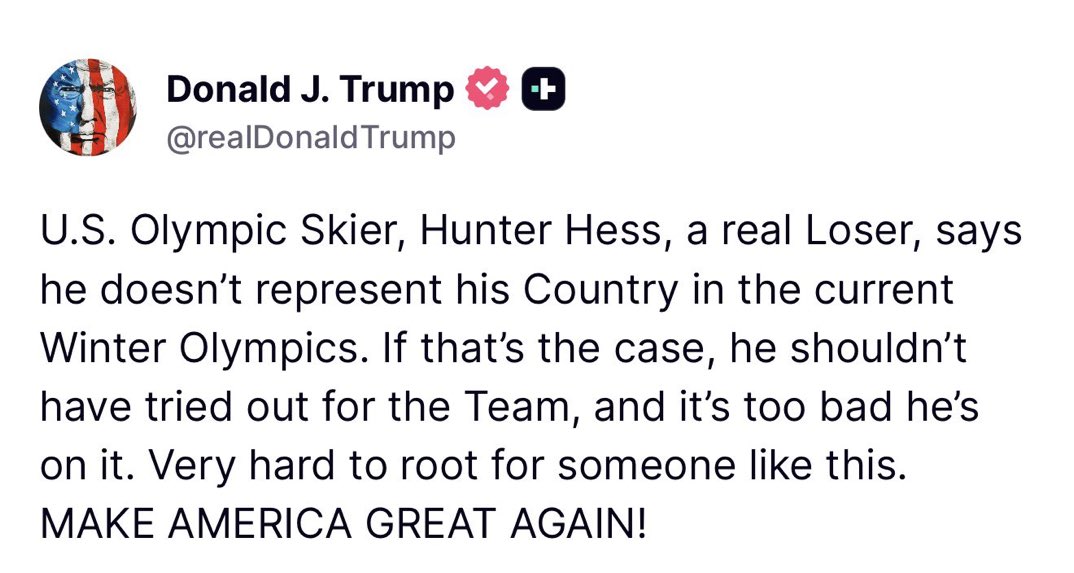 From a European perspective, this is genuinely embarrassing.

A Team USA athlete, Hunter Hess, has apparently criticised the United States while abroad, and the response being celebrated in the headline is not a calm rebuttal or a dignified clarification, but a president publicly