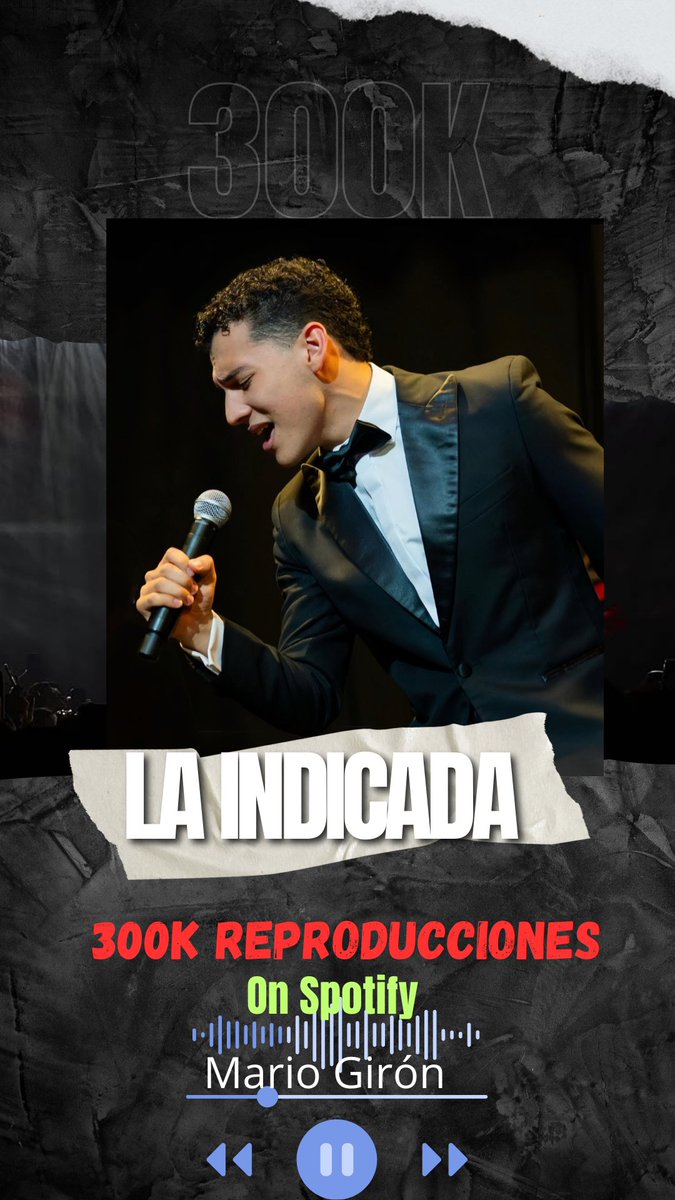“La Indicada, la primera canción inédita de Mario Girón, acaba de superar las 300 mil reproducciones en Spotify. Así seguimos sumando logros, porque es lo mínimo que merece una canción tan especial. Con este paso, damos la bienvenida a una nueva etapa: la era romántica. La