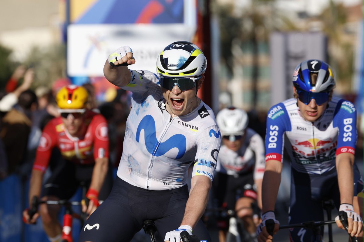 Movistar_Team's tweet photo. 🇪🇸 #vcv2026 - 🏁🏆 ¡Toma! 👊🏼 @raul_gass 

📸 @SprintCycling 

#RodamosJuntos I @movistar_es I @VueltaCV https://t.co/dvTiMH9Bok