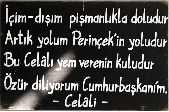 Özür Diliyorum Cumhurbaşkanı'm
                    (Y E N İ) 

Bu sabah uykudan erken uyandım
Özür diliyorum Cumhurbaşkanı'm
Hikmete râm olup, Hakk'a dayandım
Özür diliyorum Cumhurbaşkanı'm. 

On senedir sabra sabır katışım
Sabah-akşam helal lokma yutuşum
Bir hataydı hak yolunu