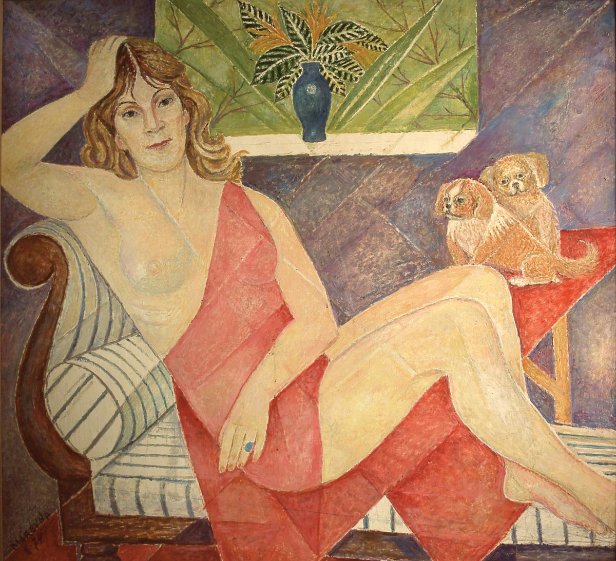 Claude Lamorrise with two Tibetan Dogs #artbots #marevna