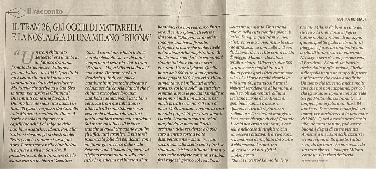 Marina Corradi oggi su Avvenire è una boccata di aria fresca! Pezzo bellissimo