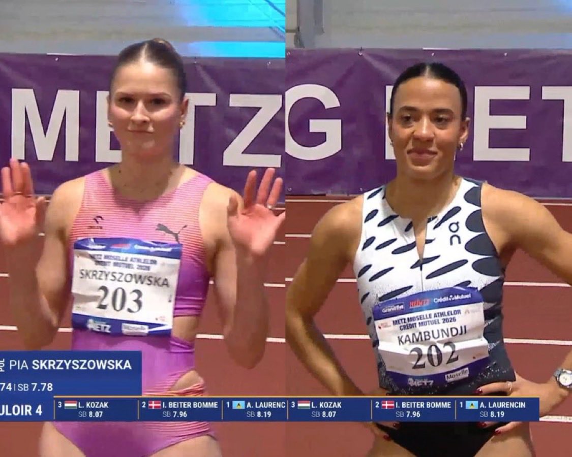 7.82s!!🔥

Pia Skrzyszowska 🇵🇱 clocks a time of 7.82s to win the women's 60mH at the Meeting Metz, holding off World Champion Ditaji Kambundji 🇨🇭 who opened up to 7.87s!

Ida Beiter Bomme 🇩🇰 was 3rd in 7.95s.