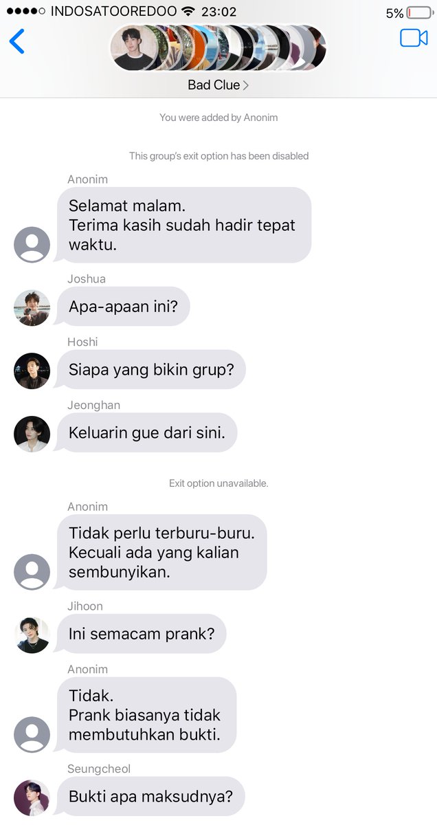 _ilythemost84's tweet photo. Bad clue; svt ot-13 prompt au

13 orang yang pernah satu sekolah terjebak dalam 1 grup chat,
Mengungkap rahasia masa kini dan dosa masa lalu mereka satu-persatu.

crime, mystery, thriller
((Kalo rame aja aku debutin))