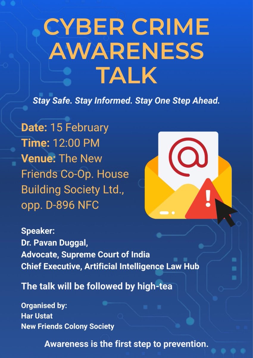 Honoured to have Dr. Pavan Duggal for a Cyber Awareness talk. Founder &amp; Chairman, International Commission on Cyber Security Law, President Cyberlaws &amp; a pioneer in #CyberLaw <a href="/pavanduggal/">pavanduggal</a> #DrPavanDuggal

Team New Friends Co-Op House Building Society LTD.
Arun Jaggi