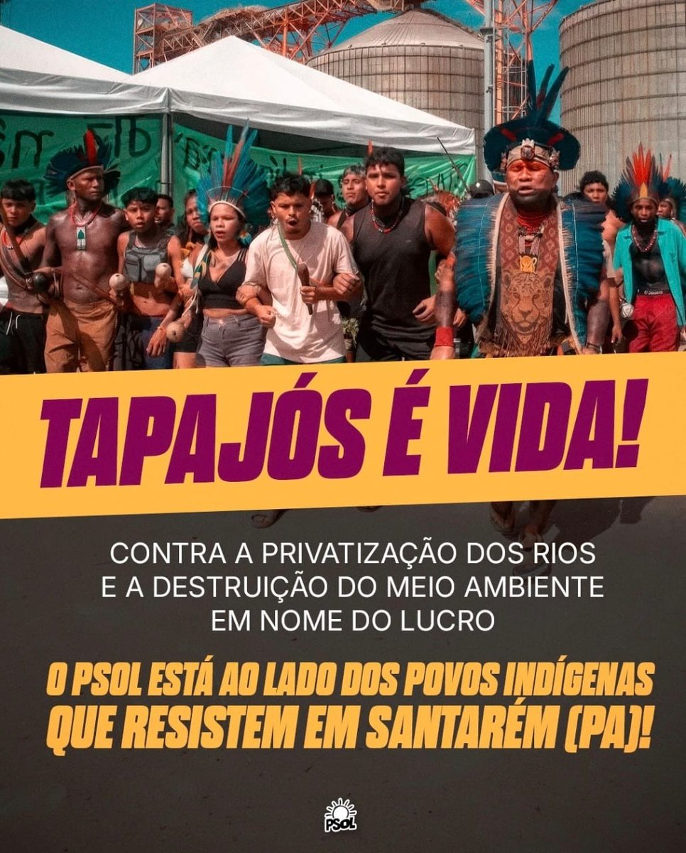 BRASIL, TERRA INDÍGENA! O PSOL está ao lado dos povos indígenas e das comunidades tradicionais do Baixo Tapajós, contra a privatização dos rios Tapajós, Madeira e Tocantins, que não são “corredores logísticos” para a soja do agronegócio. Isso trará danos irreversíveis ao meio