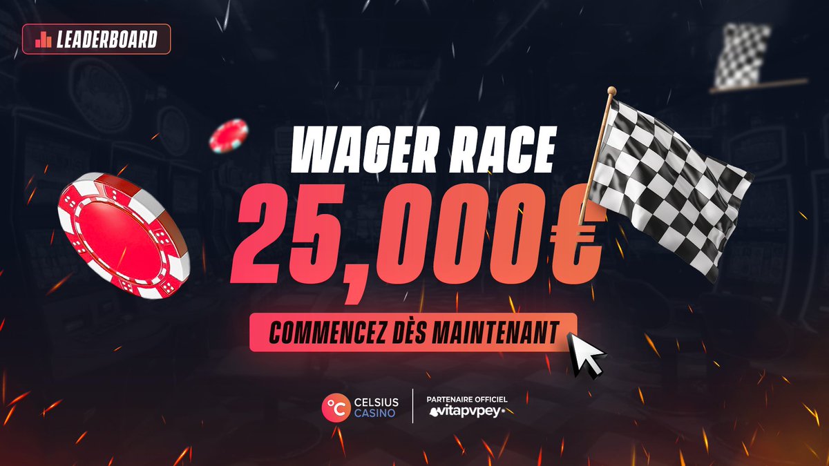 WAGER RACE 25,000€ CELSIUS (pour les affiliés) 🚨

Encore une énorme race ! Vous avez jusqu'au 10/03 pour miser le plus possible sur Celsius et tenter de rentrer dans le top 20 des plus gros joueurs 📈
Lien pour être éligible : shadowbonus.co/celsius

🏆 1ÈRE PLACE : 10,000€