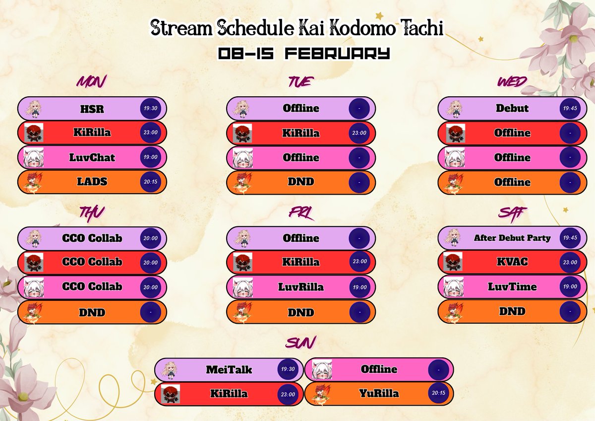 Schedule compilation 08-15 February