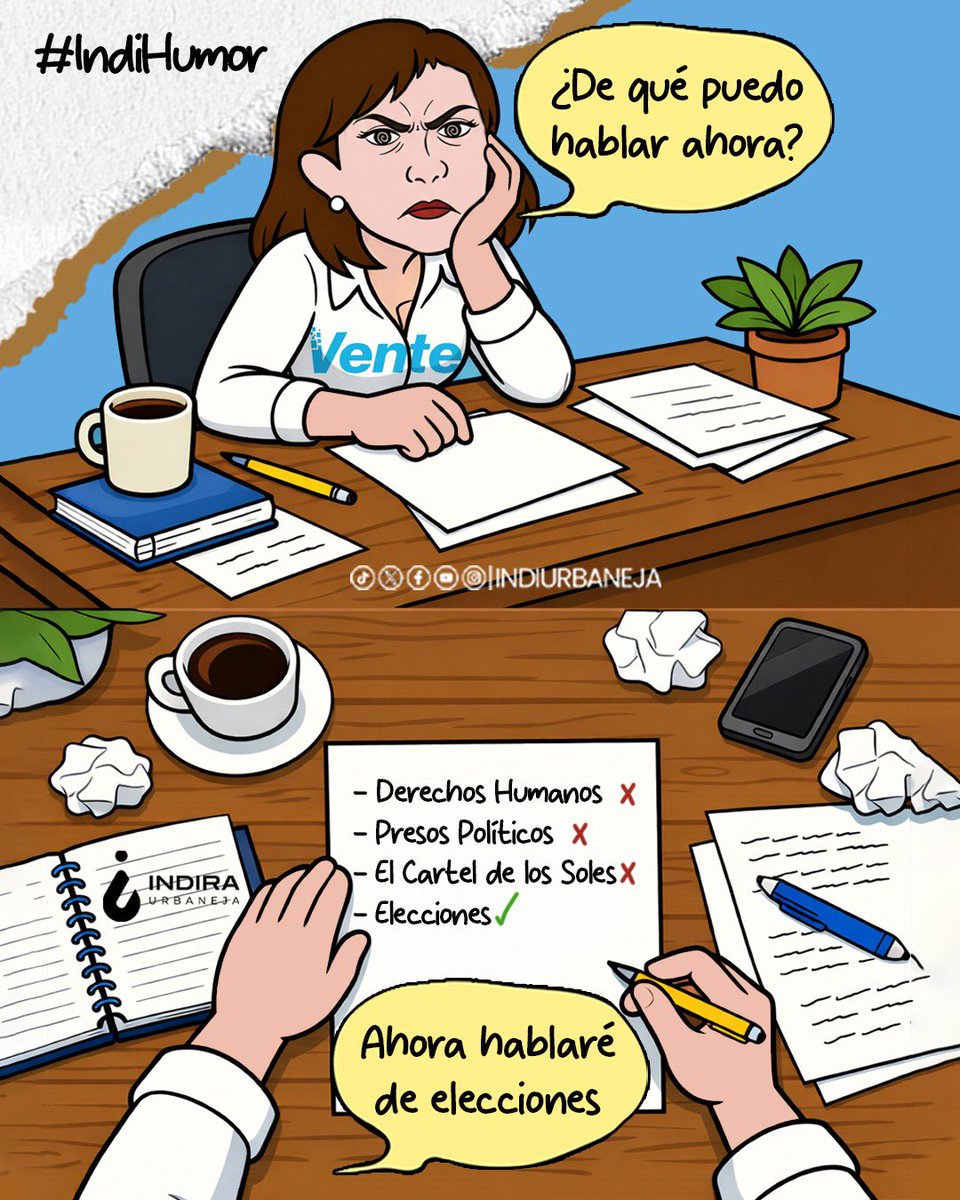 INDIURBANEJA's tweet photo. #IndiHumor
Domingo 08 de febrero 

María Corina se diluye. Después que Donad Trump la sacó del juego y el discurso de los “presos políticos” se agotó, ahora habla de elecciones y enfurece a la Casa Blanca #EstoEsRealPolitik https://t.co/irubZpSFt2