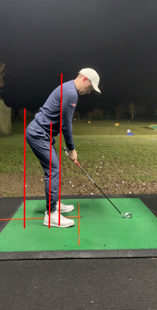 ryanmouquegolf's tweet photo. This is one of the reasons I think golfers struggle to improve on their own without a coach...

Most of you know about early extension, club across the line, steep downswings, face open, etc

But are you aware that poor setup can create poor body movements, which then create poor club movements, which can then influence impact?

Here's a student who's setup got too far away from where I'd like to see it

His balance points were way off. I like to see:

1. One club head of space between backside & heel line
2. Ankles in line with middle of hips
3. Armpits, tips of the knees & balls of the feet in one line
4. Pressure in the balls of the feet (not heels or toes)

This is an absolute must before we look at how we move or how we swing the club. Non negotiable

Be careful working on your swing for hours and hours if your setup is off, you'll be wasting a lot of time and building bad habits

I'm here all day, just DM me & I can help you 👊
