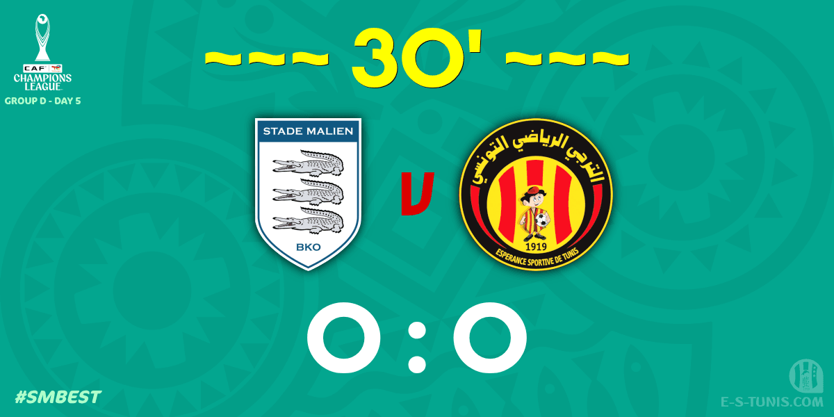 ESTuniscom's tweet photo. ⏱ 30' | #TotalEnergiesCAFCL Gr D. Day 5 #SMBEST | 🇲🇱@blancsdebamako 0⃣-0⃣ @ESTuniscom🇹🇳 : Score reminder / تذكير بالنتيجة / Rappel du score https://t.co/DNUo19XPXp