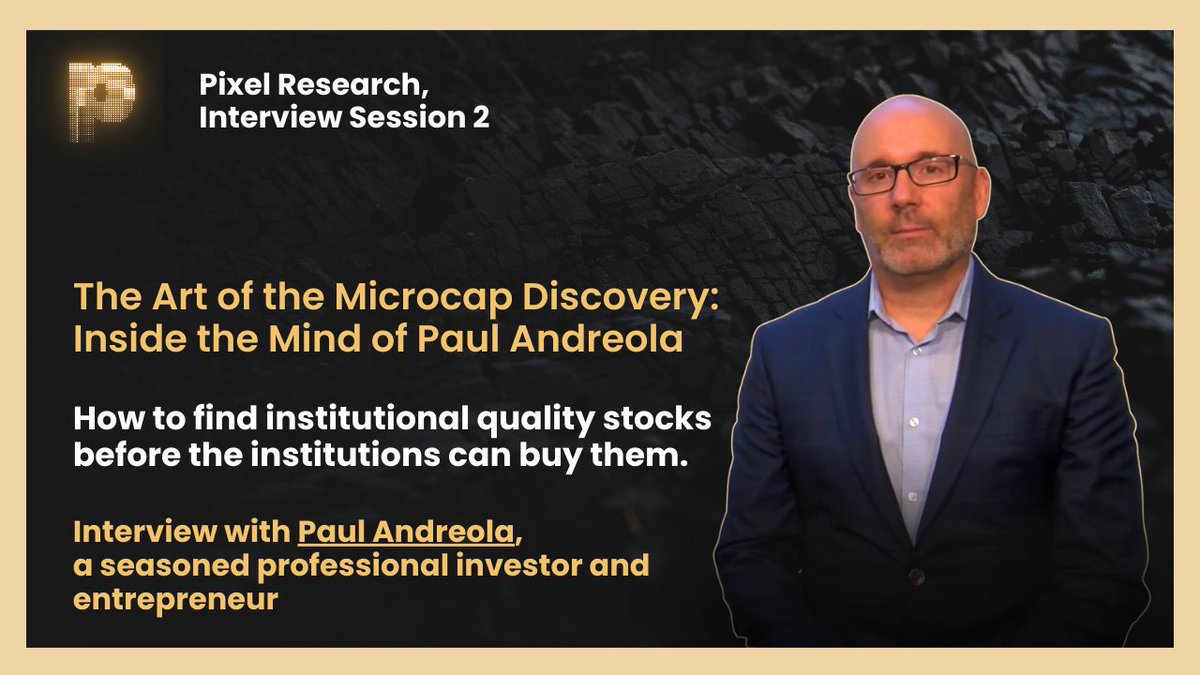 Pixelresearch_'s tweet image. Want to find the next Microcap Opportunity? You have to take a look where nobody else is.

We have a new interview out with @PaulAndreola on the art of microcap investing, why "boring is beautiful," and why he loves averaging up.

open.substack.com/pub/pixelresea…