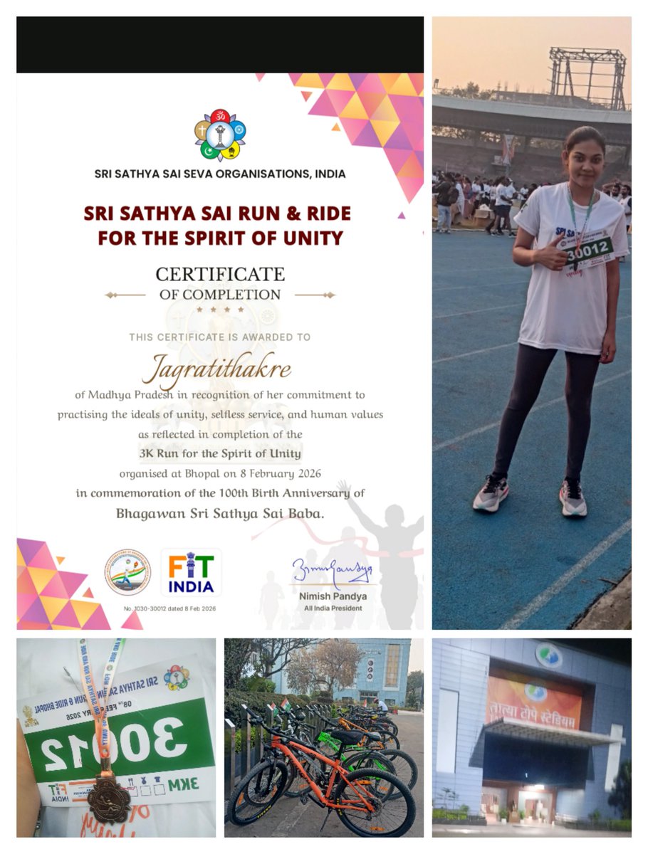 JagratiThakre's tweet image. 3KM Run complete at Sri Sathya Sai Run &amp;amp; Ride for the Spirit of Unity 🏃‍♀️🇮🇳
Proud to be part of something that promotes unity &amp;amp; service.
#SpiritOfUnity #RunForCause #FitIndia #ProudMomenttta