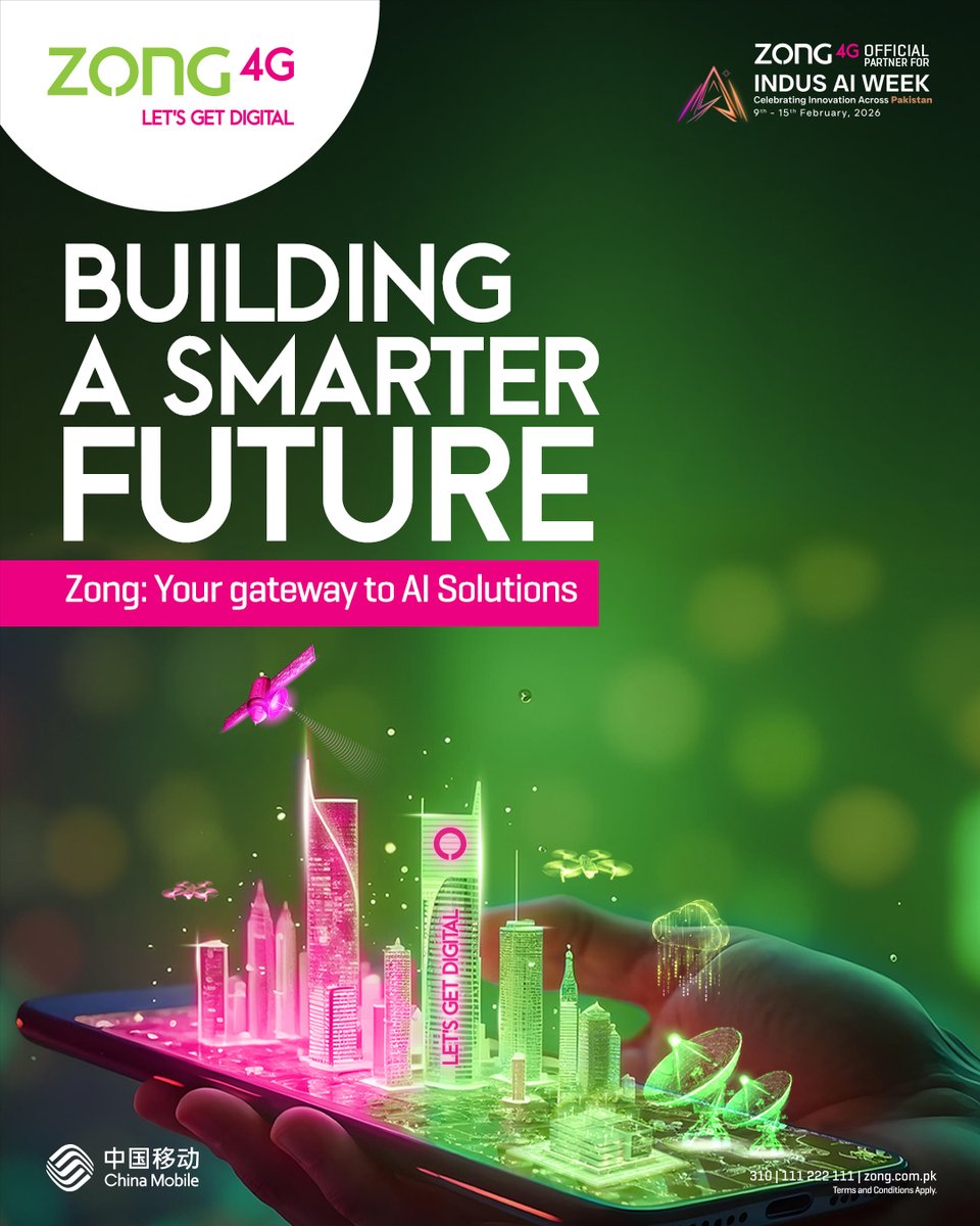 Zongers's tweet photo. Shaping what’s next through intelligent connectivity and innovation.
Zong is enabling possibilities that move industries forward.
Proud to be driving the AI conversation as the Official Partner for Indus AI Week.
#SmartFuture #DigitalTransformation #IndusAIWeek #Zong4G https://t.co/nanl46xJbA
