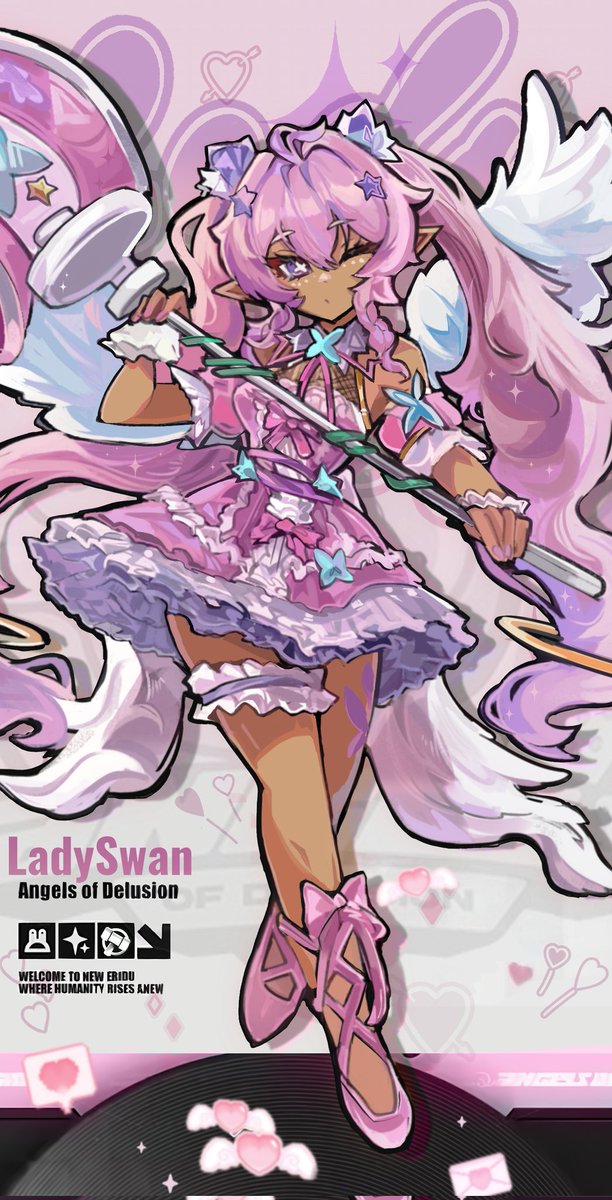 Introducing LadySwan, the ethereal heart of the Angels of Delusion. Don't let the ribbons fool you—her hammer packs a heavenly punch. 🦢✨ ​

(I couldn't resist putting myself into the Zenless Zone Zero drip marketing style!)

🎨:<a href="/yuuu20_/">✩ Cici</a>
Tags: #VTuberUprising #VtuberEN