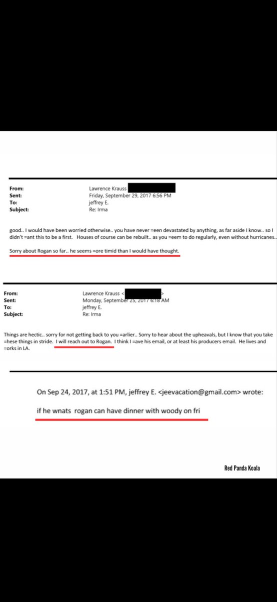 triffic_stuff_'s tweet photo. Joe Rogan comes out looking solid in the Epstein files.

In September 2017, months after physicist Lawrence Krauss appeared on ‘The Joe Rogan Experience’ (March 2017), Jeffrey Epstein emailed Krauss trying to get an intro to Rogan. He said he thought Rogan was “funny”. 

Krauss reached out, but Rogan wasn't interested. Epstein followed up with: “If he wants, Rogan can have dinner with Woody [Allen] on Friday.”

Krauss later replied: “Sorry about Rogan so far. He seems more timid than I would have thought.”

Translation: Rogan refused the bait. No meeting ever happened.

Worth noting: Rogan has said for years that Alex Jones warned him about Epstein's island over a decade earlier. He initially thought it sounded like “horsesh*t” or a movie plot (rich elites flying in to compromise people with underage girls), but later acknowledged it turned out to be true.

Not everyone bit on Epstein's offers. Good on Joe for staying clear.
