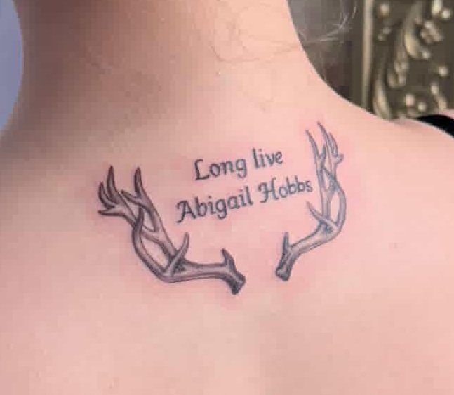 Do0medDaughter's tweet photo. HELLO ABIGAIL NATION!!!!

I AM NOT DEAD

But I don't use socials anymore

BUT

Abigail Hobbs will forever be in my heart

So

Look what I did with adult money 

FINALLY THE TAOO OF MY DREAMS

ABIGAIL TATOO!!!

I love you so much Abigail nation
Miss you all

#AbigailHobbs https://t.co/DULOVyBlZe