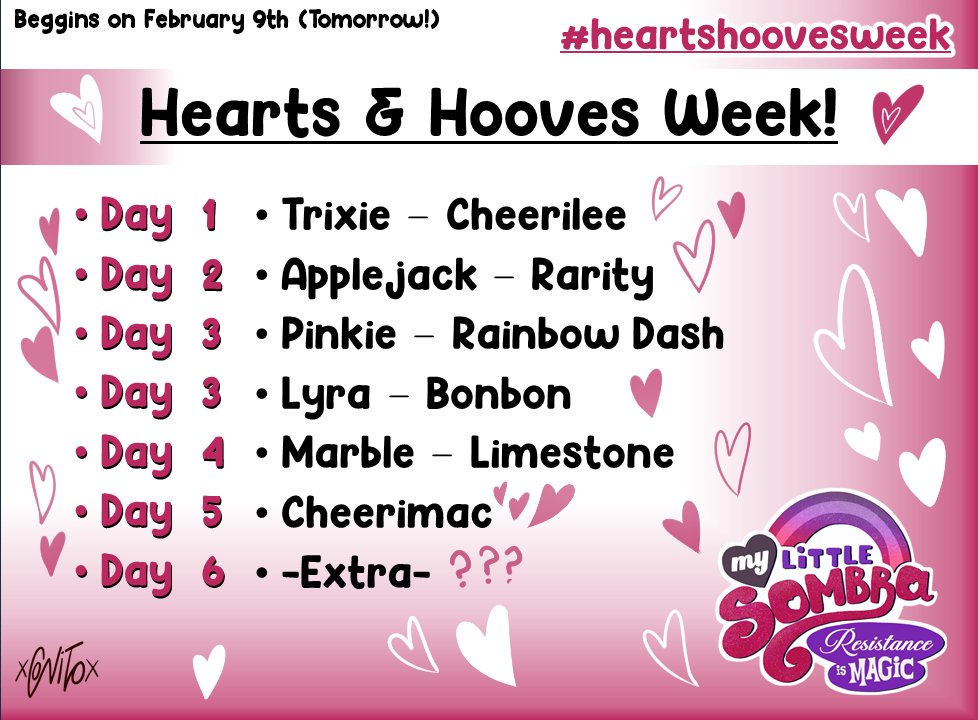 Planeaba hacer algo divertido para ustedes ésta semana como forma de agradecerles por todo su apoyo, así que ¡INICIA LA SEMANA DE CORAZONES Y CASCOS! 💕

Una semana de dibujos de mí para ustedes, si alguno quiere participar, sean libres de hacerlo con el hashtag #heartshoovesweek