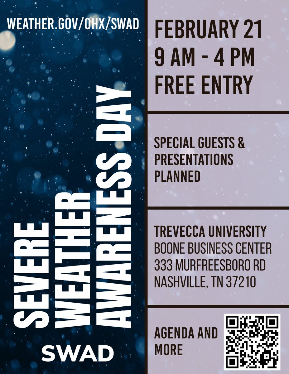Our favorite event of the year is this Saturday! Trevecca University will be the place to be with so many people in the weather community helping you get prepared before severe weather season. For more information, visit weather.gov/ohx/swad