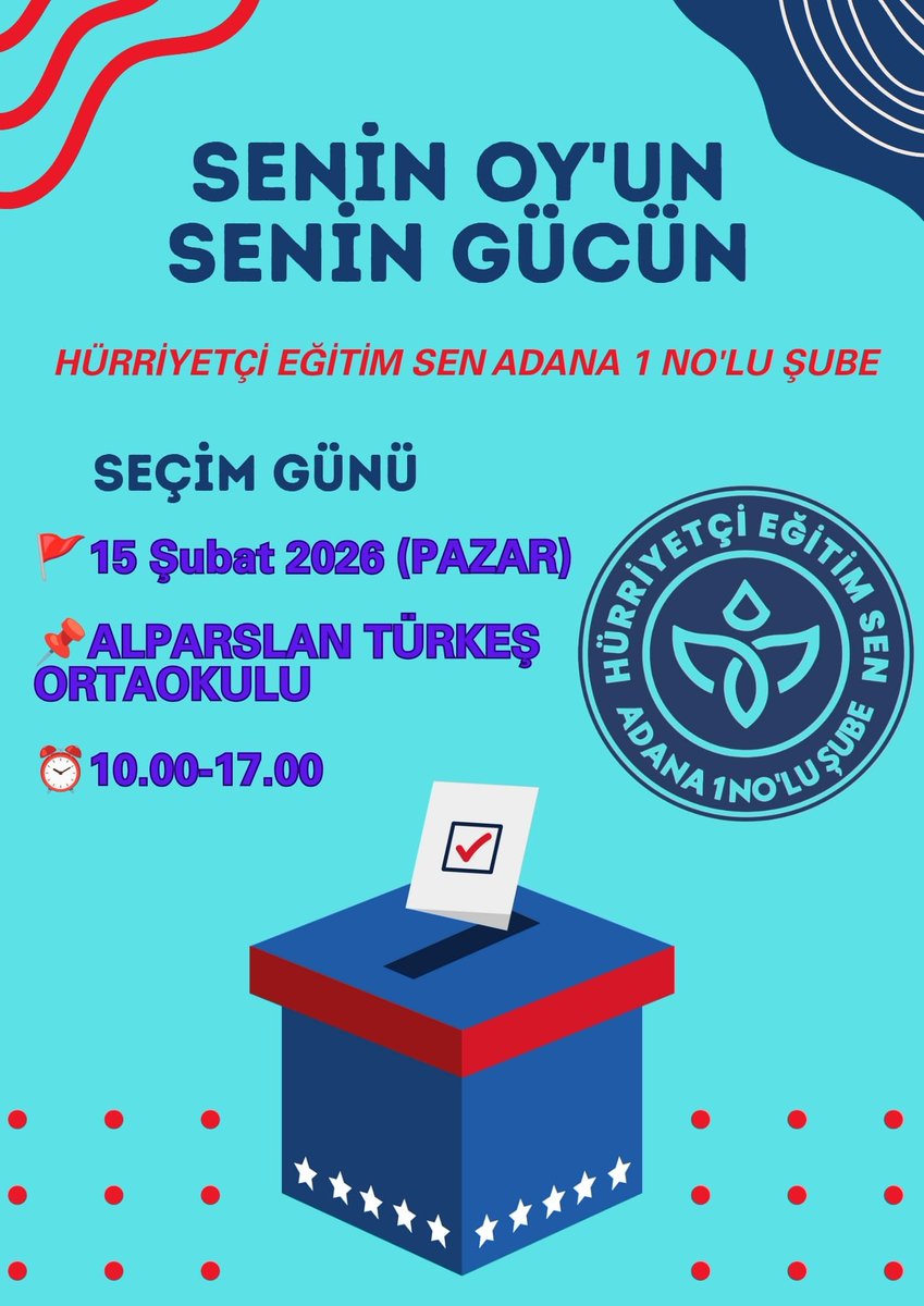 Senin OY'un
Senin Gücün

H A Z I R I Z ! 
#HürriyetçiEğitimSen