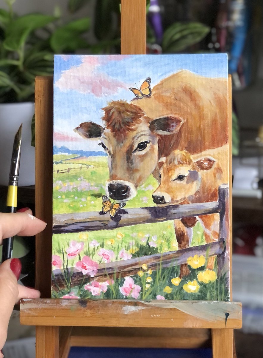 LishuDenton's tweet photo. A gentle moment between a Jersey cow and her calf, with butterflies.
Original acrylic on canvas panel 5โ x 7โ
#jerseycows
#acrylicpainting
#jerseyci #acrylic #artist #art #ArtistOnTwitter #ArtistOnX https://t.co/r7RT3oA1hK