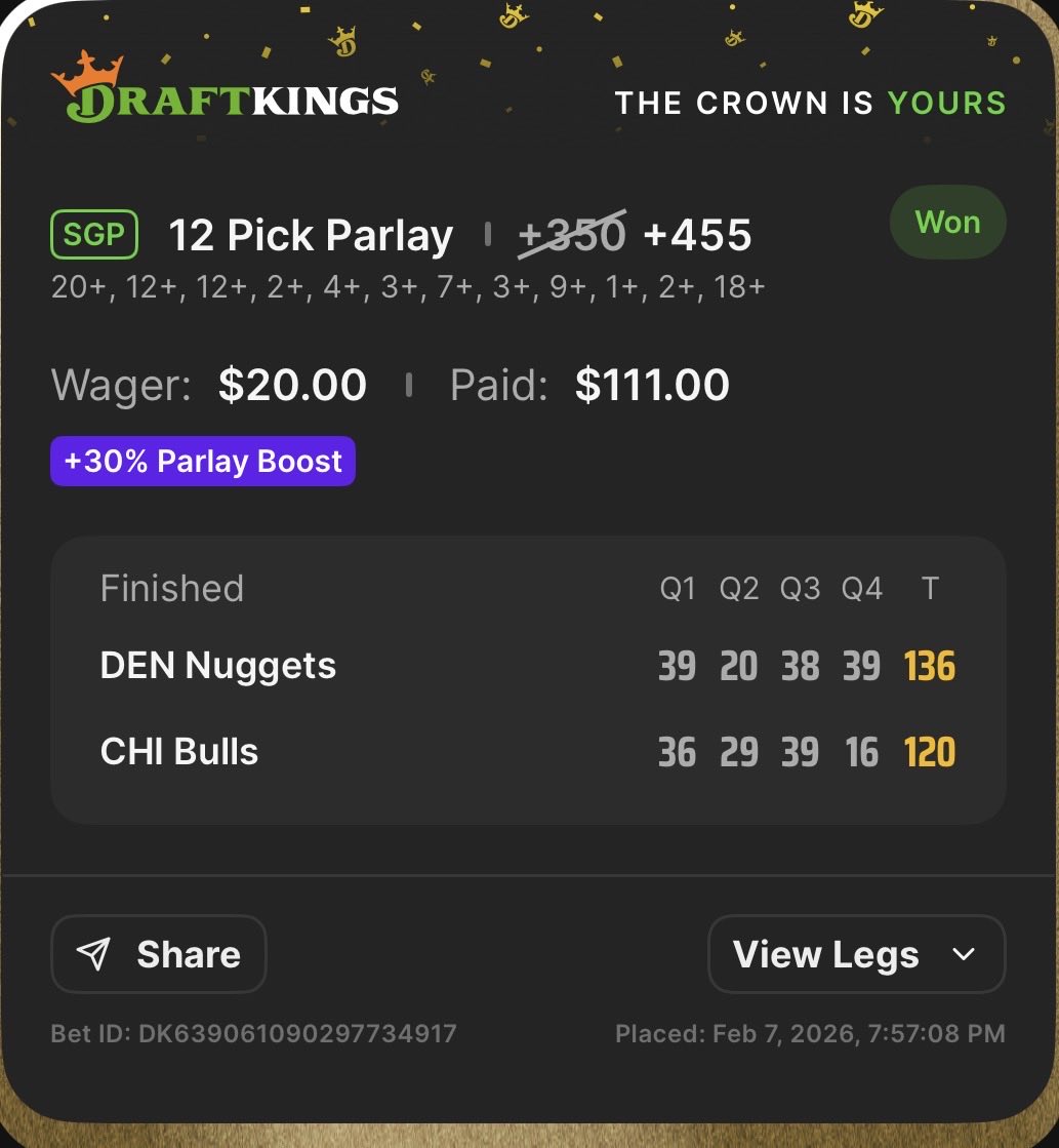 DarthRader_'s tweet photo. 🤓💰💰💰 #WinnerWinnerChickenDinner That’s a cool $111.00! #LetItRide 💵💵💵💲💲💲@DKSportsbook #DraftKings 12-leg #ThatIsSomeSweetAction https://t.co/vjbGfqzuj3