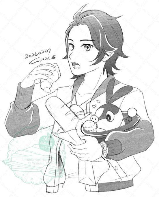 キョウヤとポカブ。
クロワッサン半分こ🥐

プレイはセイカだったのですが、キョウヤも大好きです。スイッチ2買うとしたら、そこで2周目キョウヤプレイしたいなぁ。 