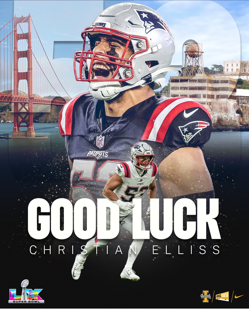 VandalFootball's tweet photo. Cheering on our Vandal alumnus, Christian Elliss, in the Super Bowl today ✌️ https://t.co/wCBAclUACL