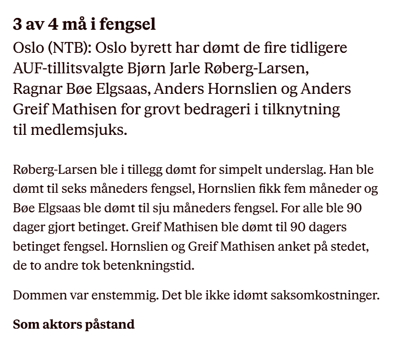 Arbeiderpartiets ungdom - Medlemsjuks - de slapp saksomkostninger.