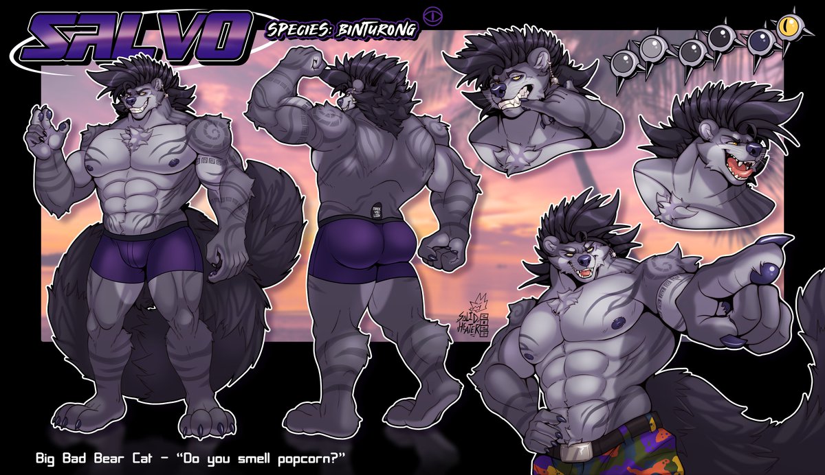 solidheater's tweet image. Finished ref sheet! Neither bear nor cat

Super excited to start drawing this dude
#binturong #bearcat #furry #furryart