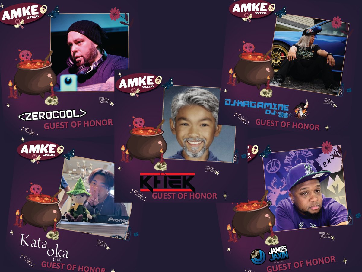 Animemilwaukee's tweet photo. 🎧Get pumped for the Nocturnal Underground Guest DJs at #AnimeMilwaukee 2026!

💿 This year, we'll be jamming to DJ Khek, @kataokamusic, @djzerocool_, @jamesjaxin, and @djkagamine1! Don't miss their performances at the #AMKE2026 Saturday night rave: Nocturnal Underground! https://t.co/VFsZAZezwl