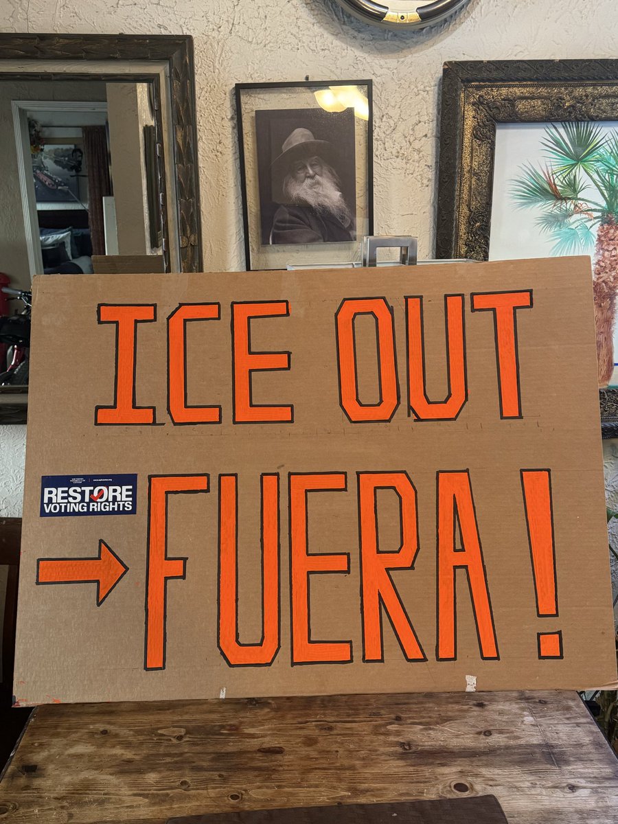 OntiverosRic's tweet photo. Finished my protest ICE OUT sign with Bad Bunny inspiration. https://t.co/yjsZ5ZMmzz