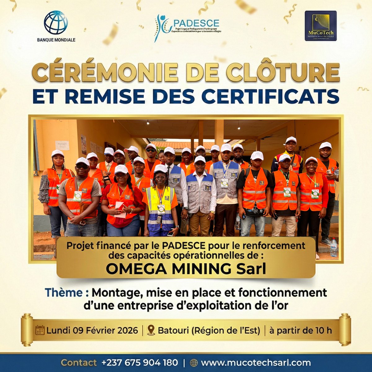 MuCoTech's tweet photo. 🎓 Fin de formation pour OMEGA MINING ! MuCoTech célèbre la clôture du séminaire sur l'exploitation aurifère, financé par le PADESCE. Bravo aux participants pour leur montée en compétence ! 👏🇨🇲

📅 Demain, 09/02 à 10h 📍 CPFF, Batouri

#Mines #Cameroun #MuCoTech #PADESCE https://t.co/s0qWVSYJwX