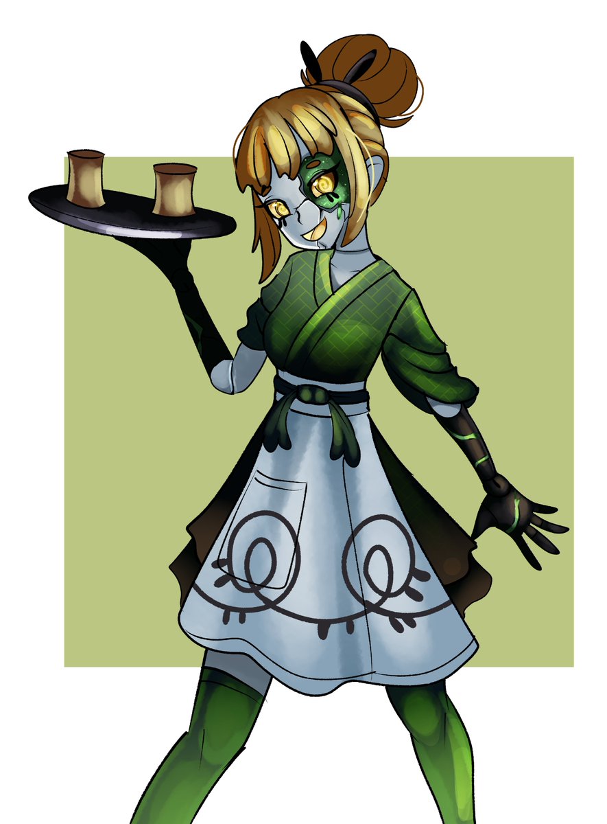 Sinistcha Gijinka 

Would've been easier to make her a slime girl but I decided make her a porcelain waitress

#pokemon #Gijinka #artwork