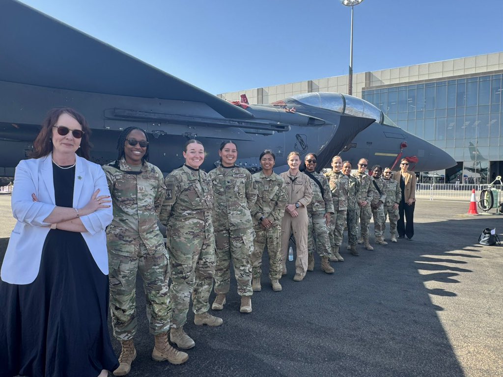 USAinKSA's tweet photo. CDA Alison Dilworth toured the American equipment, including the F-35, at the @WDS_KSA, highlighting American leadership in defense technology. The F-35 exemplifies American excellence, innovation, and our commitment to advancing security and partnership in the region and the world.
#SaudiWorldDefenseShowcase, #WDS26, #PartnerForStrength.
@usairforce @DeptofWar