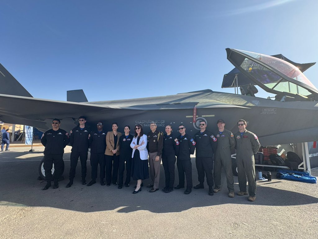 USAinKSA's tweet photo. CDA Alison Dilworth toured the American equipment, including the F-35, at the @WDS_KSA, highlighting American leadership in defense technology. The F-35 exemplifies American excellence, innovation, and our commitment to advancing security and partnership in the region and the world.
#SaudiWorldDefenseShowcase, #WDS26, #PartnerForStrength.
@usairforce @DeptofWar