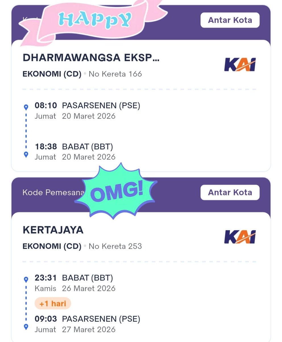 XMaya307's tweet photo. Berhasil sudah amanin tiket PP mudik tahun ini, 
Untuk @KAI121 terimakasih ya setelah Minggu lalu stress susah dapat tiket mudik ya Alhamdulillahnya pagi ini dapat tiket baliknya lumayan lancar jaya https://t.co/AzsBDb4lqS