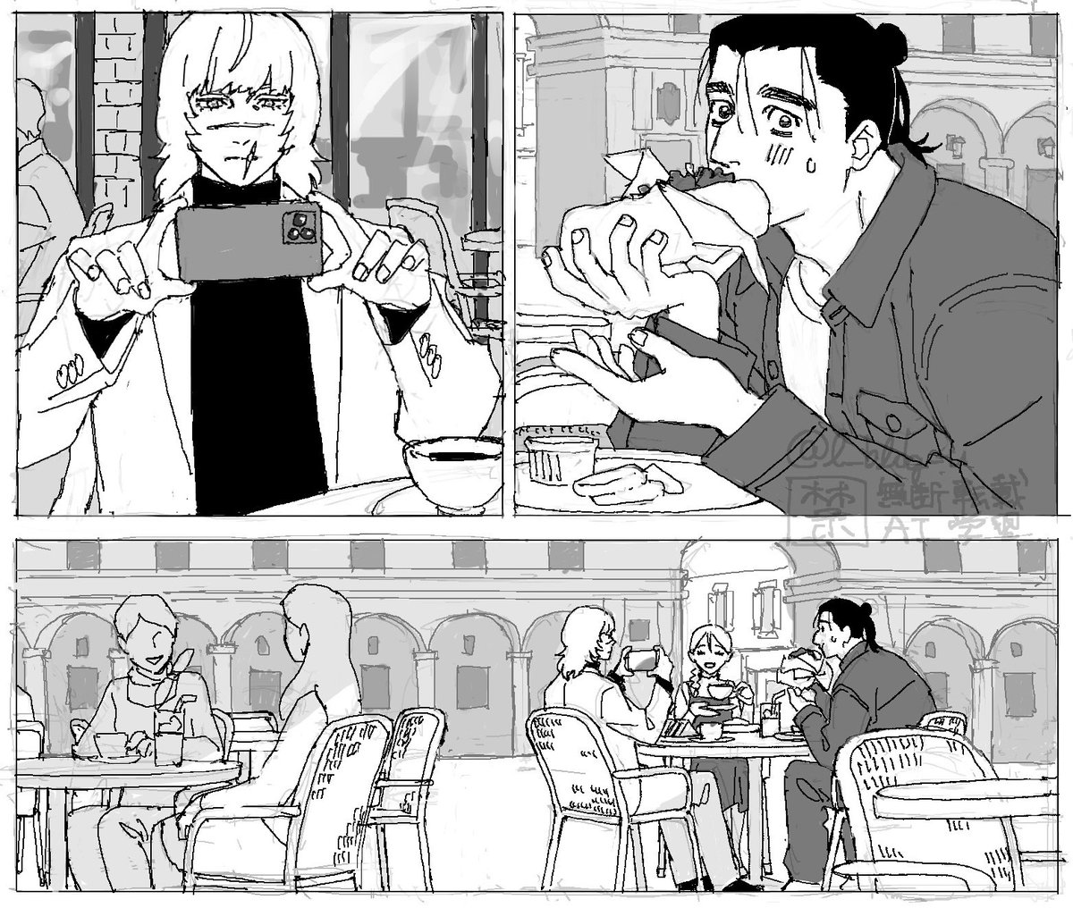 パンを食べているオ君の画像フォルダを潤しているバさんのらくがき(現パロ) 