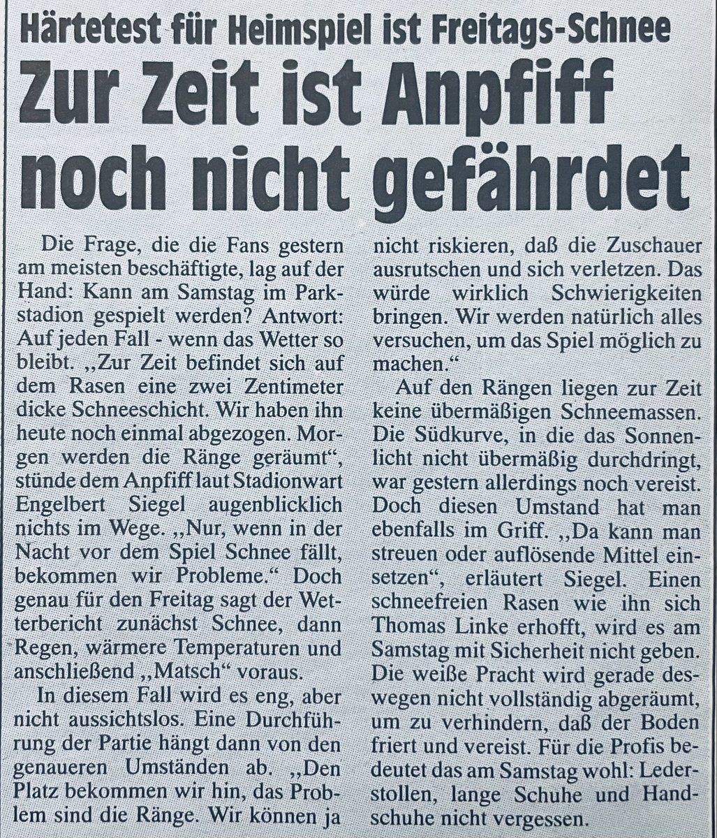 08.02.1996 - Ob das Heimspiel übermorgen stattfinden kann wird vermutlich erst kurzfristig entschieden.
#Schalkevor30 #S04