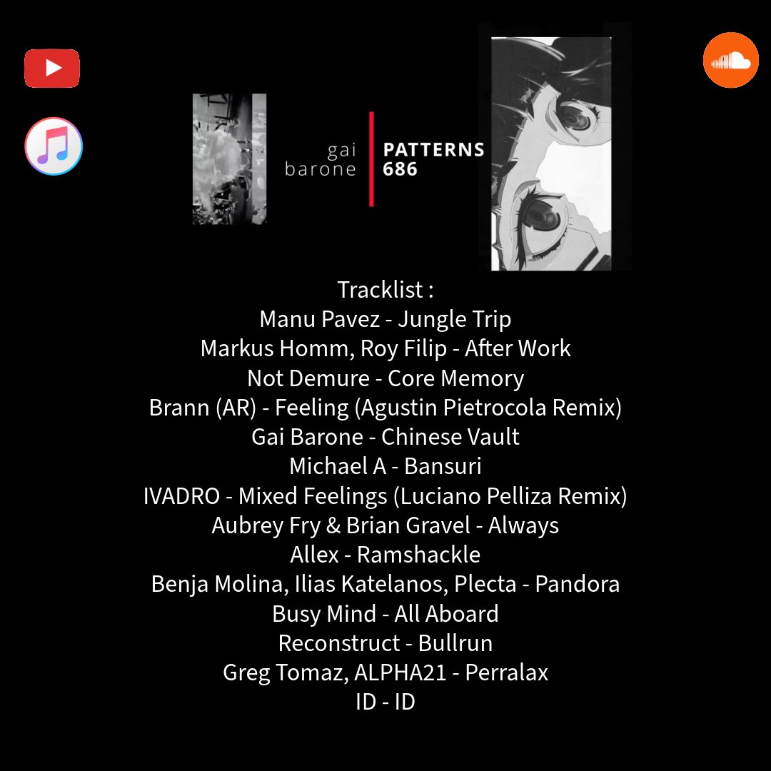 GaiBarone's tweet image. On Patterns Episode 686

youtu.be/FTjYnIEzADE?si…

#tracklist #patterns #gaibarone