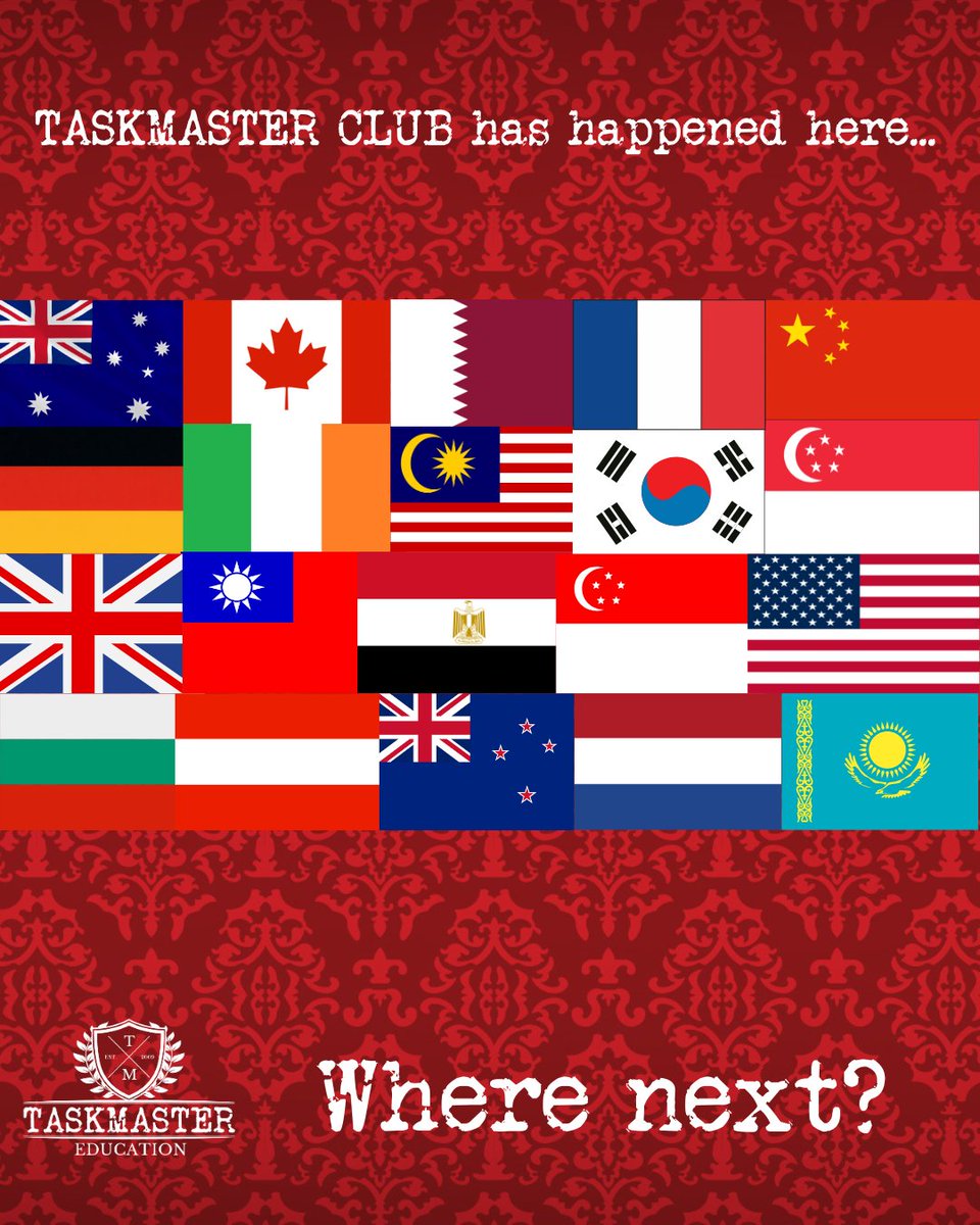 TaskmasterEdu's tweet photo. 🌍 Taskmaster Club is now running in 20 countries worldwide!

Not just a UK thing anymore - schools everywhere can get involved.

👉 Start your own Taskmaster Club:
 https://t.co/aD6TmAxnbL

#Taskmaster #TaskmasterClub https://t.co/j3Ub3n90mY