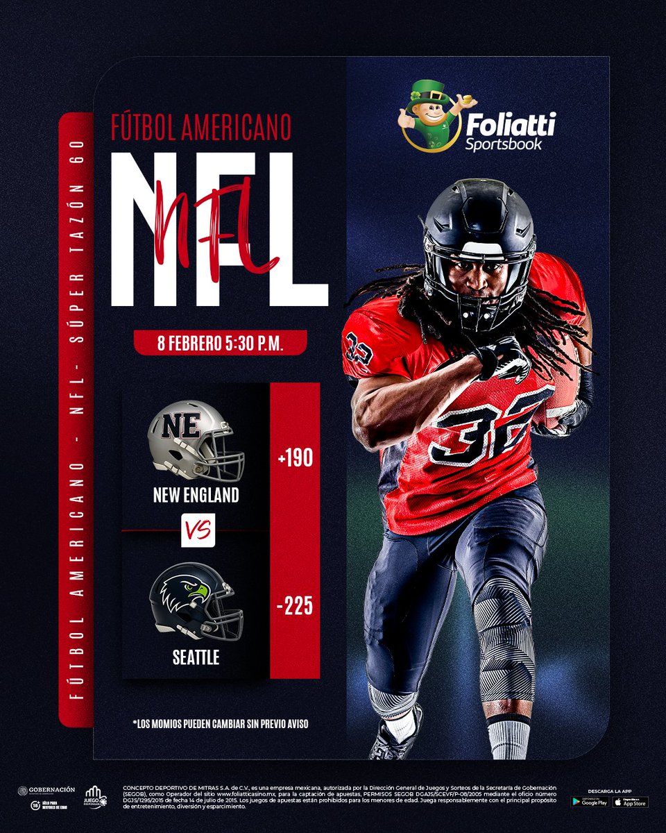 El día de la verdad ha llegado 🏈

¿Vas con #NewEngland o con #Seattle para esta tarde?

🎰 Te esperamos en nuestros Sportsbook en Sendero, Mitras, Guadalupe, Esmeralda, Satélite, Neza, Ajijic e Irapuato para que apoyes a tu equipo favorito.

#RecárgateDeDiversión 🔋🤑