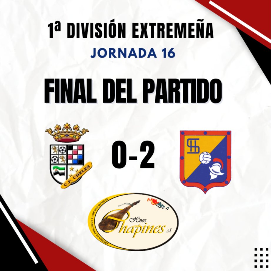 ⏱️ FINAL DE PARTIDO

C.P. Cheles 0️⃣ - 2️⃣ A.F. Hernando de Soto

⚽ Goles:
 Melendez
 Capea

Gran victoria a domicilio que ya merecíamos, seguimos ⚔️

🟡🔵 VAMOS HERNANDO 🟡🔵