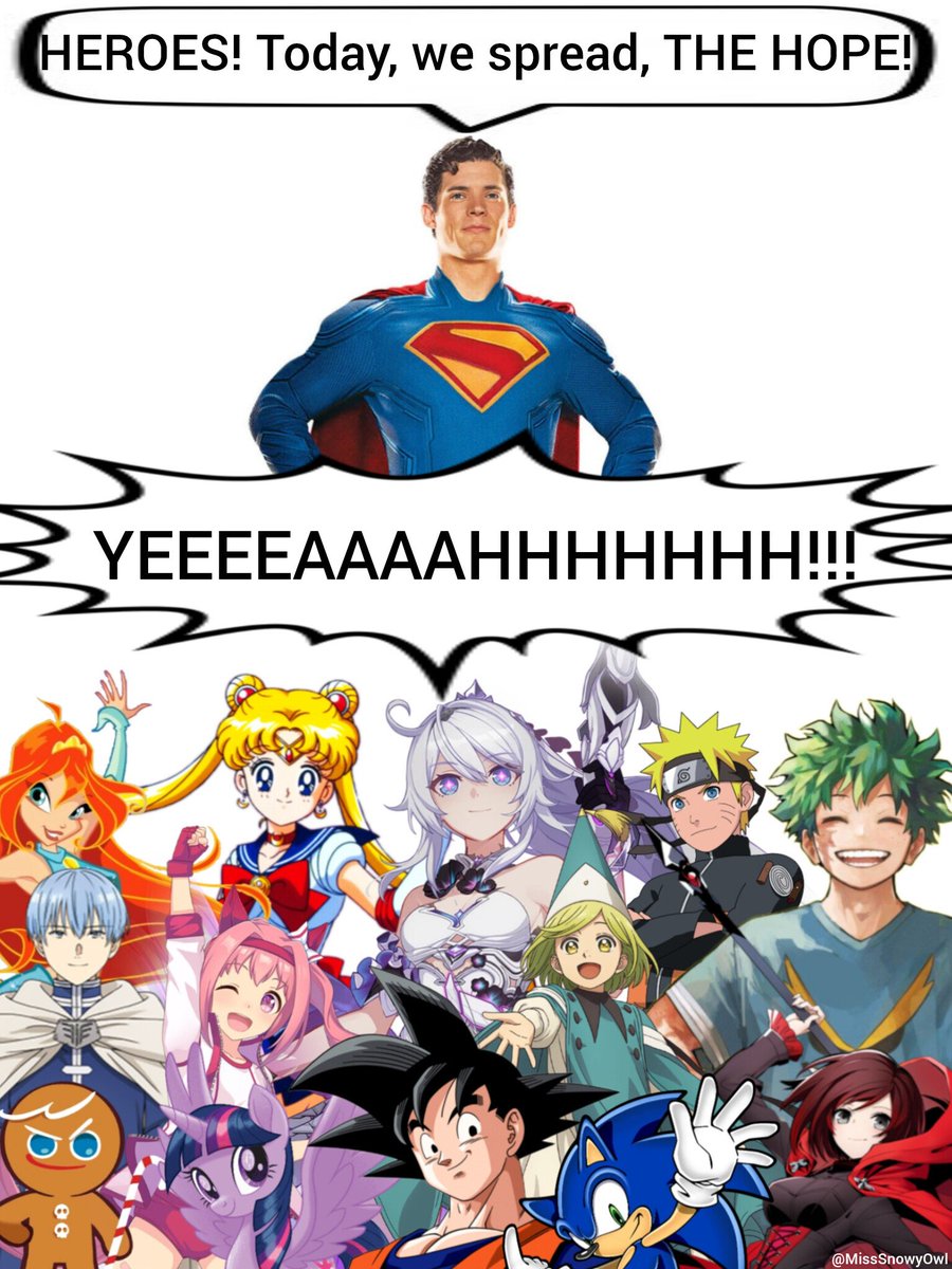 Seeing people reply to this meme with their heroes who they think can join Kiana and Superman warmed my heart so I made another one with some of them and some of my lifelong heroes as well :)