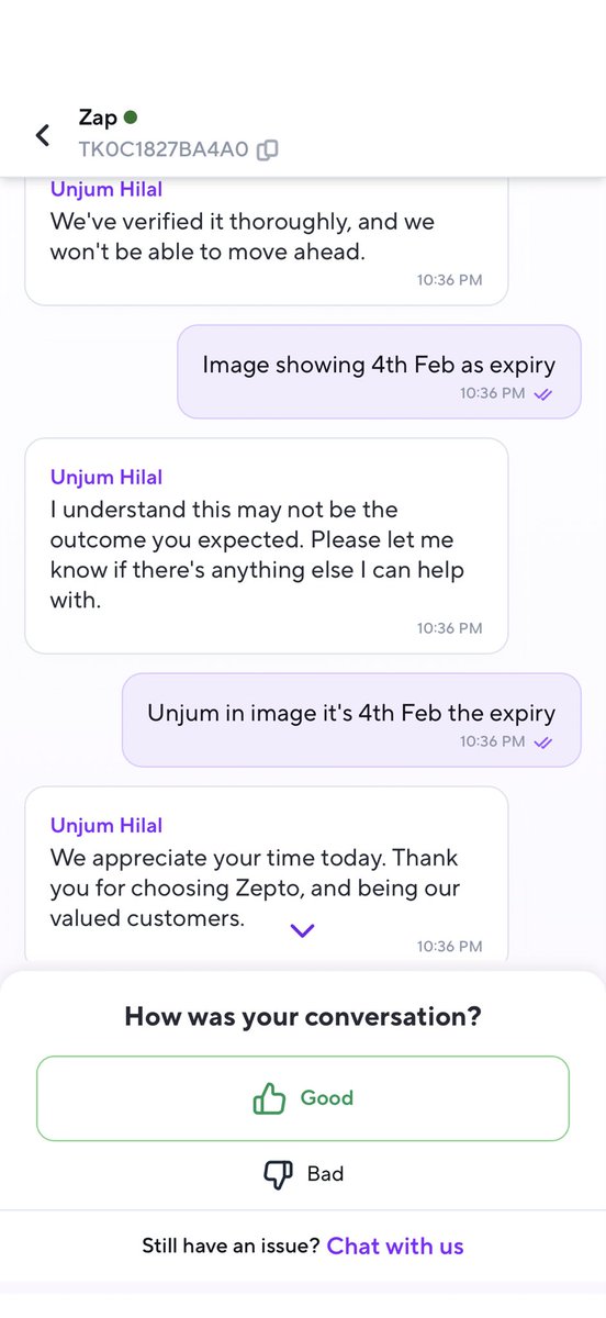 jas_003's tweet photo. @ZeptoNow @letsblinkit 

Wow Zepto , after delivering the expired product , your executive say it’s within expiry , I can’t understand whether they can even read or not , 4th Feb expiry today is 8th Feb and how the hell it’s within expiry , kindly explain https://t.co/7OwENXqGXr