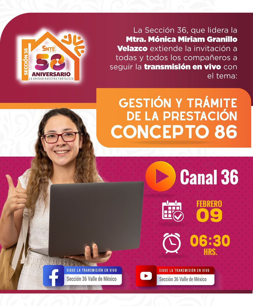 🟠 La Directiva de la Sección 36 y en particular nuestra Secretaria General, Mtra. Mónica Miriam Granillo Velazco, te invita a una emisión creada especialmente para las y los trabajadores de la educación, donde se abordan temas que impactan directamente en la vida laboral.

En