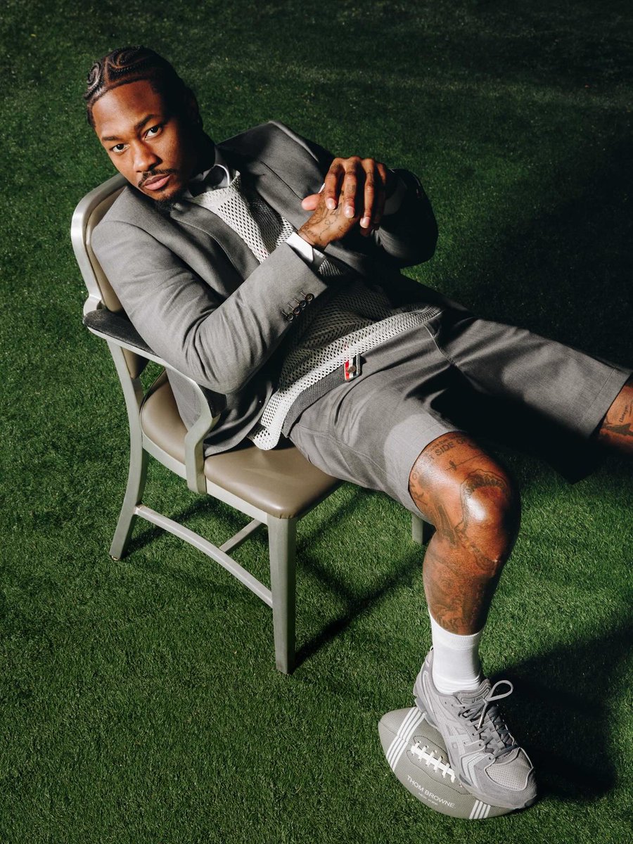 Stefon Diggs in the Thom Browne x ASICS GEL-KAYANO 14 for GQ