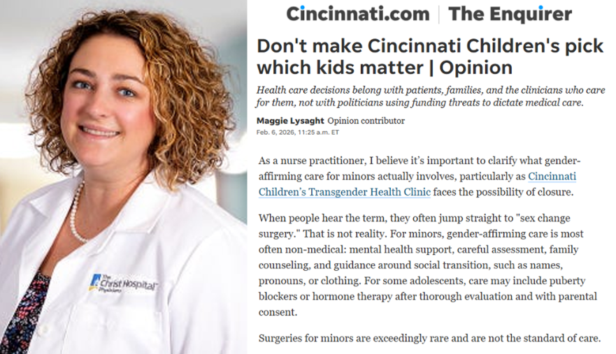 Meet Maggie Lysaght, an assistant professor at <a href="/uofcincy/">University of Cincinnati</a> and a nurse practitioner at <a href="/ChristHospital/">The Christ Hospital Health Network</a>.

She wrote an article explaining that hospitals should be ALLOWED to inject children with experimental drugs and mutilate their genitals in the name of radical gender ideology.