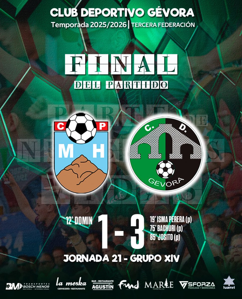 🔚 𝐅𝐈𝐍𝐀𝐋 𝐃𝐄𝐋 𝐏𝐀𝐑𝐓𝐈𝐃𝐎

🗻 <a href="/CPMontehermoso_/">CP Montehermoso ⛰️🌞⚽</a> 1-3 <a href="/CdGevora/">Cʟᴜʙ Dᴇᴘᴏʀᴛɪᴠᴏ Gᴇ́ᴠᴏʀᴀ</a> 💚

⚽️ Isma Perera, Bachuri y Josito 

✅ VICTORIA Y REMONTADA en un gran partido del equipo. !VAMOOOOS! 

#Jornada21 
#CPMCDG