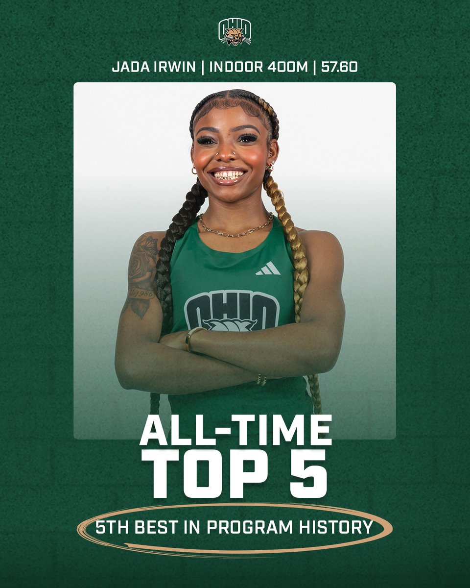 OhioXCTF's tweet photo. 𝗜𝗡𝗗𝗢𝗢𝗥 𝗔𝗟𝗟-𝗧𝗜𝗠𝗘 𝗧𝗢𝗣 𝟱 😺

At the Marshall Jewel City Invite, Jada Irwin placed fifth in the women's 400m with the fifth-fastest indoor time in program history!

#OUohyeah https://t.co/UBlH4cGlCi